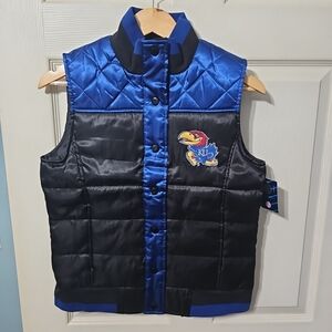 University Of Kansas Jayhawks Puffer Vest Women's Small Black Blue‎ NEW w/ Tags.
